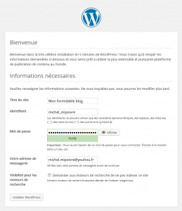 Configuration du compte administrateur de WordPress